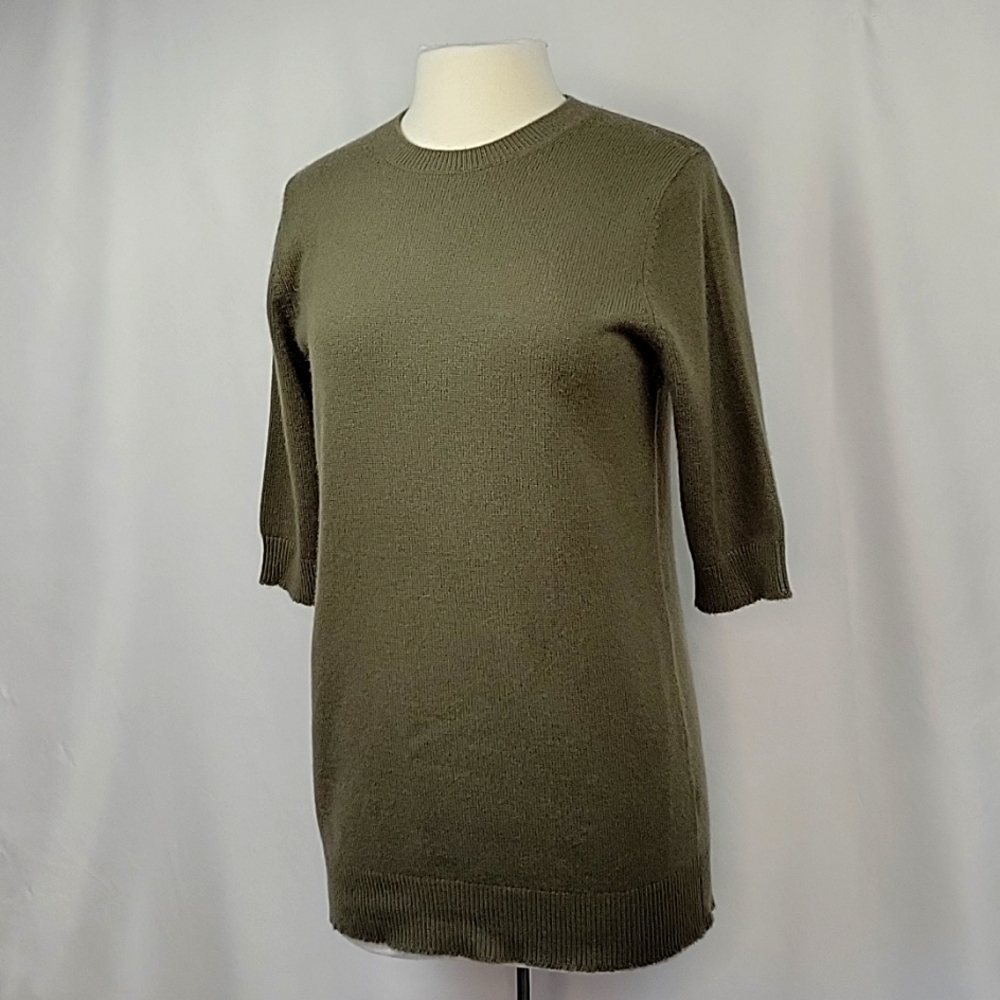 Vince 1/2 Sleeve Cashmere Tunic Sweater Olive Size Small